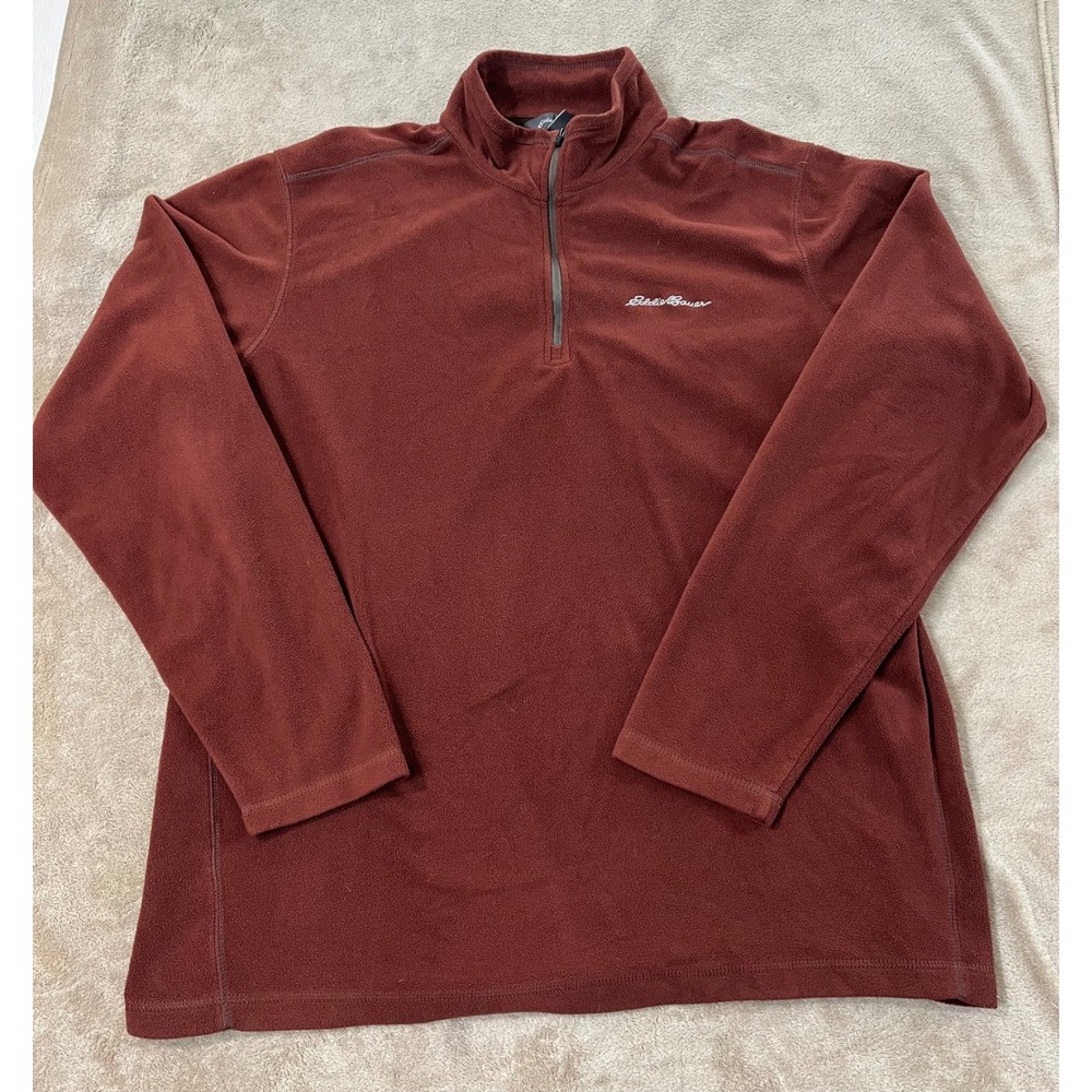 Eddie Bauer Sweater Pullover Men's TXL Burgundy Fleece Quarter zip L/S EUC